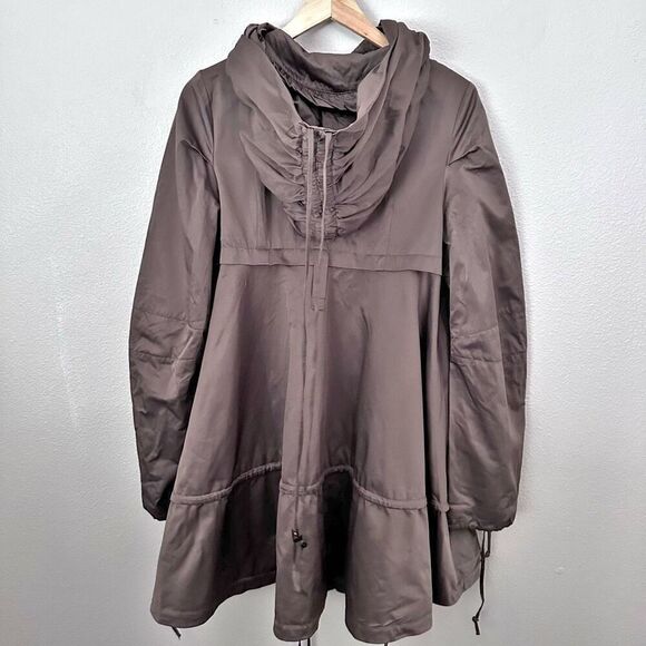 FUMBLIN' FOE x ANTHROPOLOGIE | Brown Pea Trench Coat Hood Hooded | Size Large - Picture 5 of 9